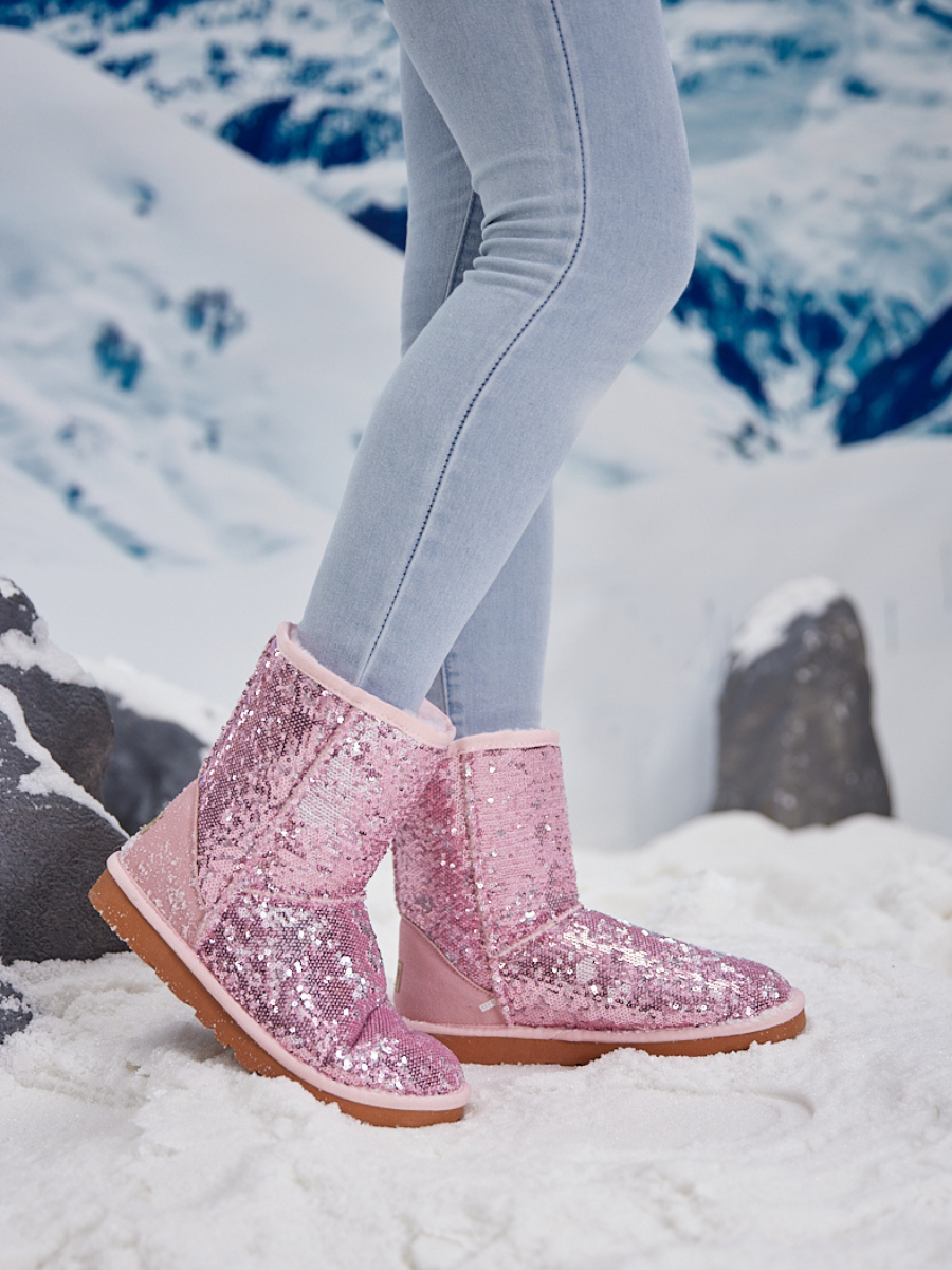 UGG Dallas Glam Sequin Shearling Boots - Baby Pink