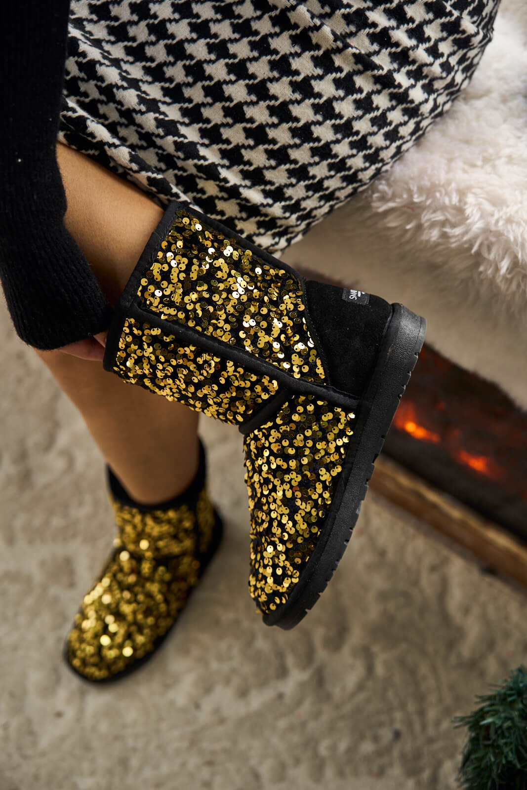 UGG Dallas Glam Sequin Shearling Boots - Gold