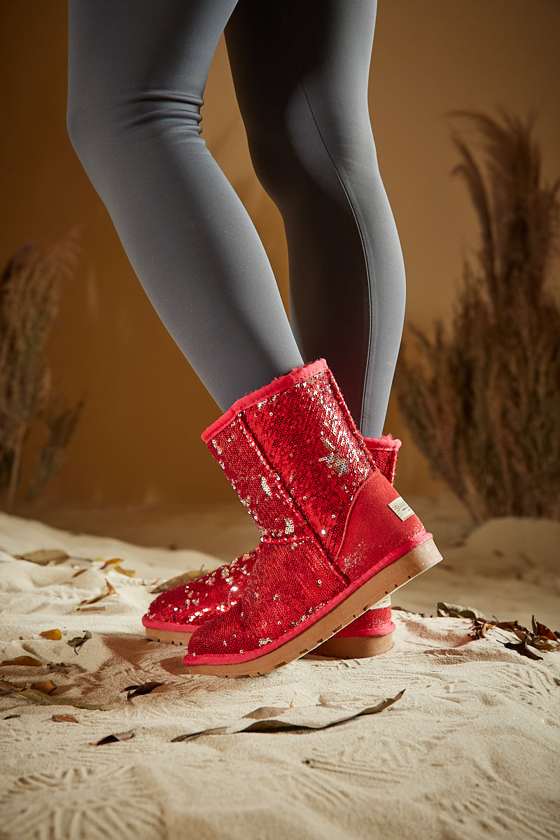 UGG Dallas Glam Sequin Shearling Boots - Red