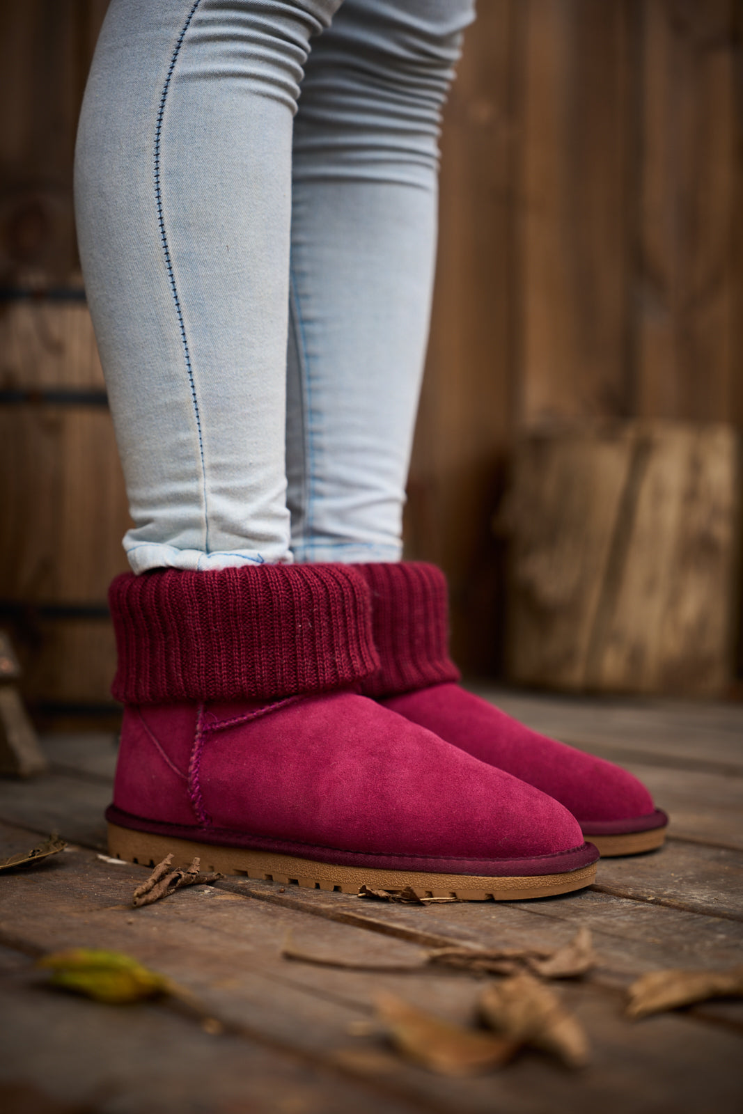 UGG Ankle Knit Stocking Mini Boots - Burgundy